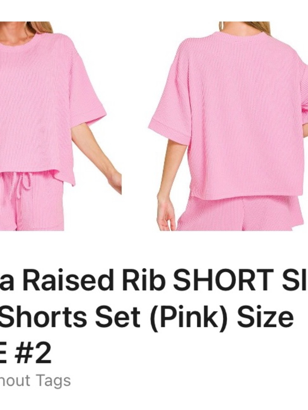 Zenana Outfitters Pink Waffle Knit Short Sleeve Top & Drawstring Shorts Set - Picture 3 of 3